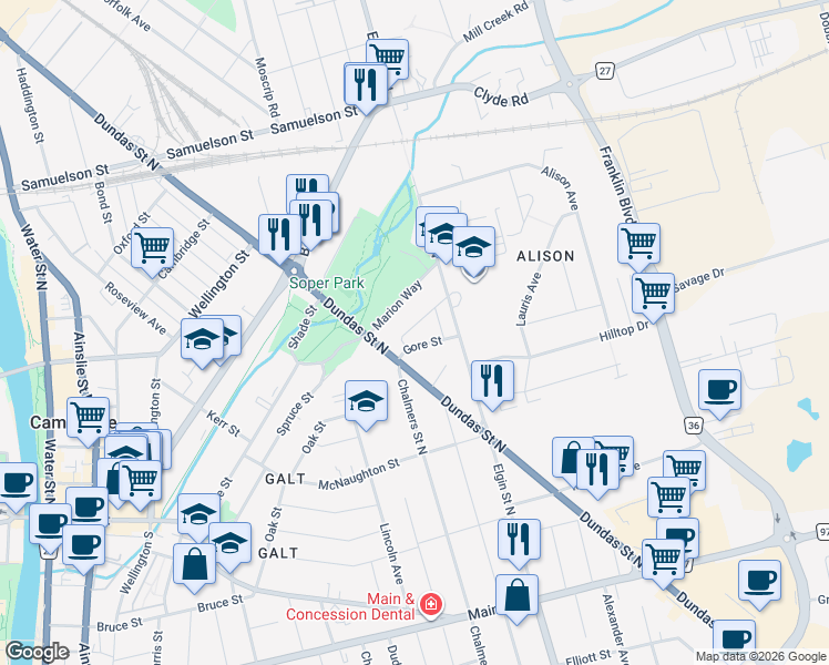 map of restaurants, bars, coffee shops, grocery stores, and more near in Cambridge