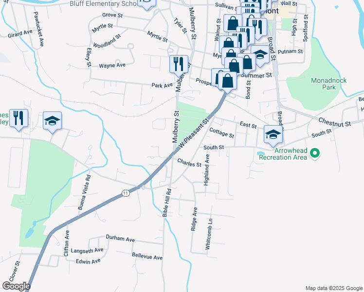 map of restaurants, bars, coffee shops, grocery stores, and more near in Claremont