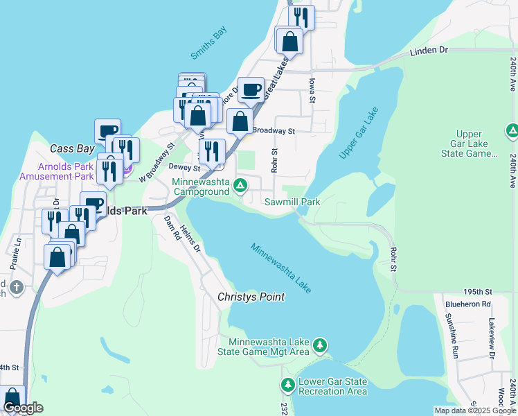 map of restaurants, bars, coffee shops, grocery stores, and more near in Arnolds Park