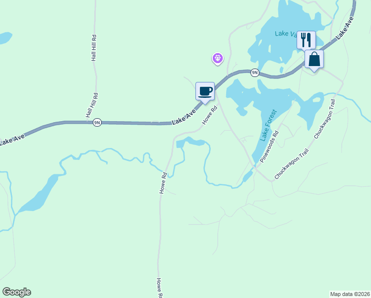 map of restaurants, bars, coffee shops, grocery stores, and more near 746 Howe Road in Lake Luzerne