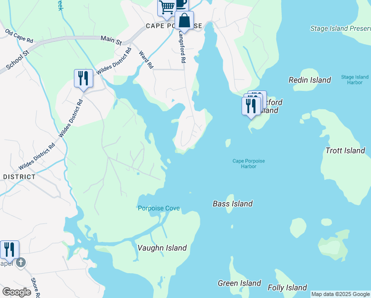 map of restaurants, bars, coffee shops, grocery stores, and more near 60 Langsford Road in Kennebunkport