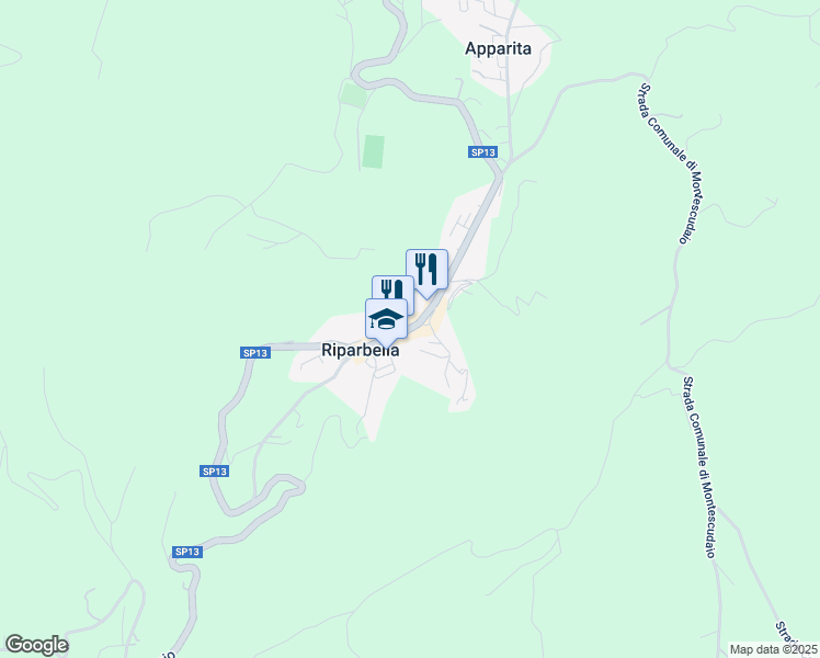 map of restaurants, bars, coffee shops, grocery stores, and more near 13 Vicolo degli Scaloni in Riparbella