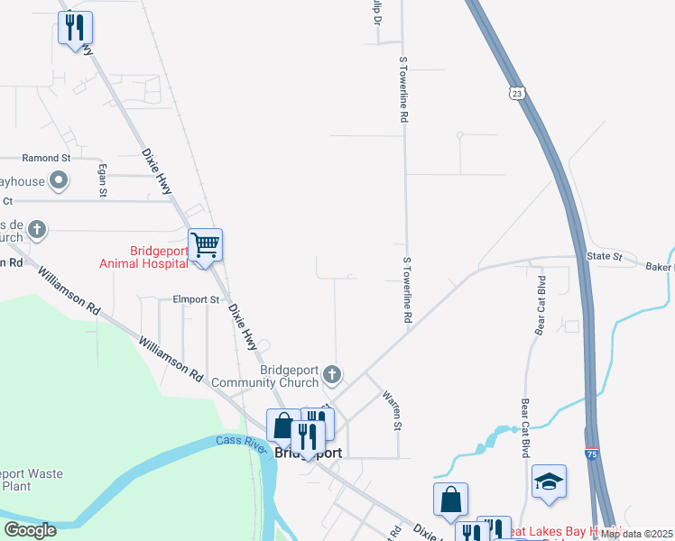 map of restaurants, bars, coffee shops, grocery stores, and more near 3781 Chevel Drive in Saginaw