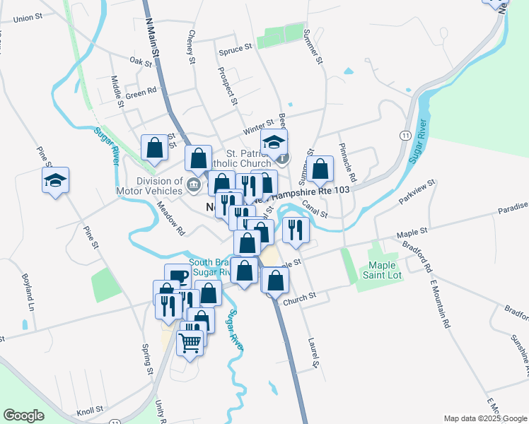 map of restaurants, bars, coffee shops, grocery stores, and more near 32 Central Street in Newport