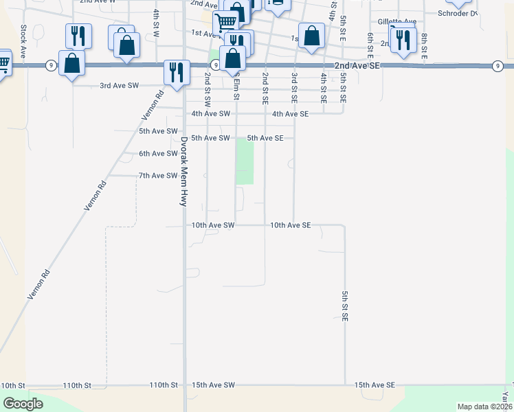 map of restaurants, bars, coffee shops, grocery stores, and more near 501-835 2nd Street Southeast in Cresco