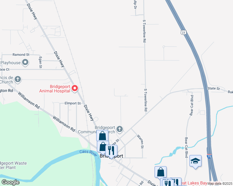 map of restaurants, bars, coffee shops, grocery stores, and more near 3781 Chevel Drive in Saginaw