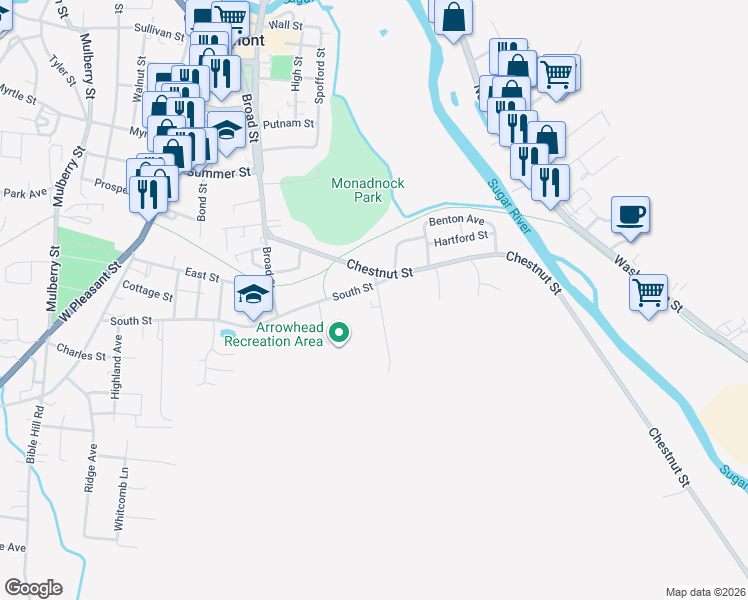 map of restaurants, bars, coffee shops, grocery stores, and more near 181 South Street in Claremont