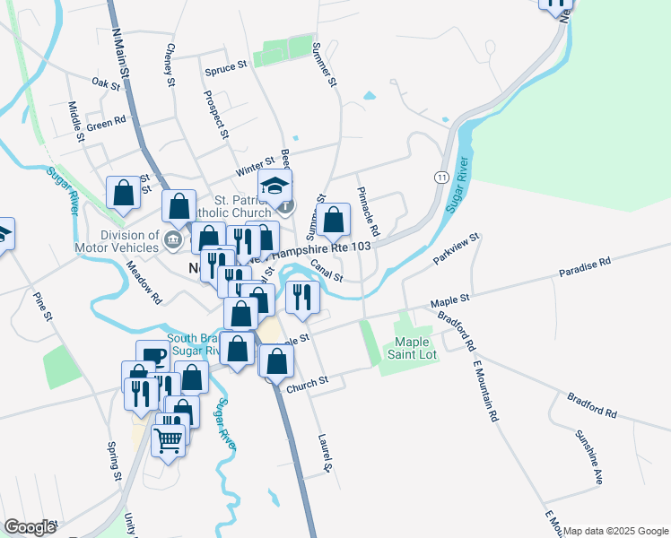 map of restaurants, bars, coffee shops, grocery stores, and more near 29 Sullivan Street in Newport