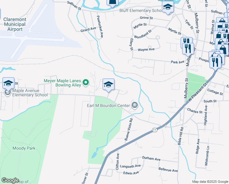 map of restaurants, bars, coffee shops, grocery stores, and more near 5 Cardinal Lane in Claremont