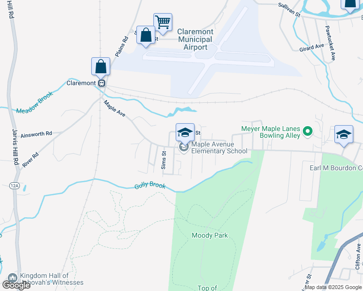 map of restaurants, bars, coffee shops, grocery stores, and more near 209 Maple Avenue in Claremont