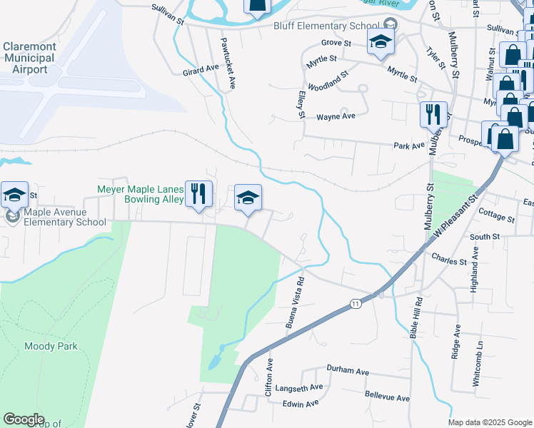 map of restaurants, bars, coffee shops, grocery stores, and more near 5 Cardinal Lane in Claremont