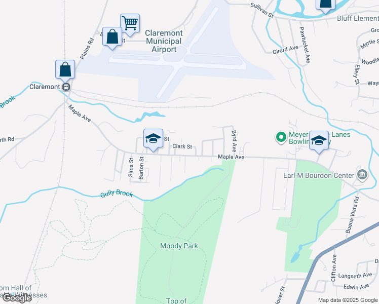 map of restaurants, bars, coffee shops, grocery stores, and more near 183 Maple Avenue in Claremont