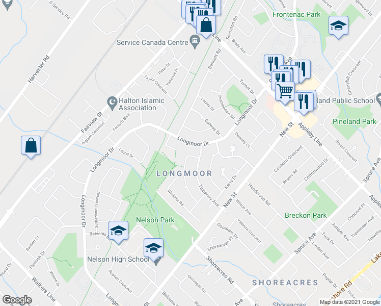 map of restaurants, bars, coffee shops, grocery stores, and more near 560 Limerick Road in Burlington