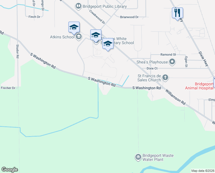 map of restaurants, bars, coffee shops, grocery stores, and more near 5090 South Washington Road in Saginaw
