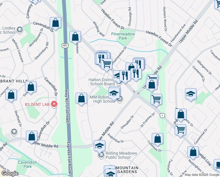 map of restaurants, bars, coffee shops, grocery stores, and more near 2157 Mountain Grove Avenue in Burlington