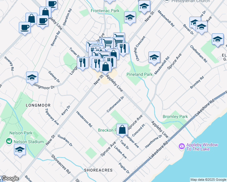 map of restaurants, bars, coffee shops, grocery stores, and more near 377 Cosburn Crescent in Burlington