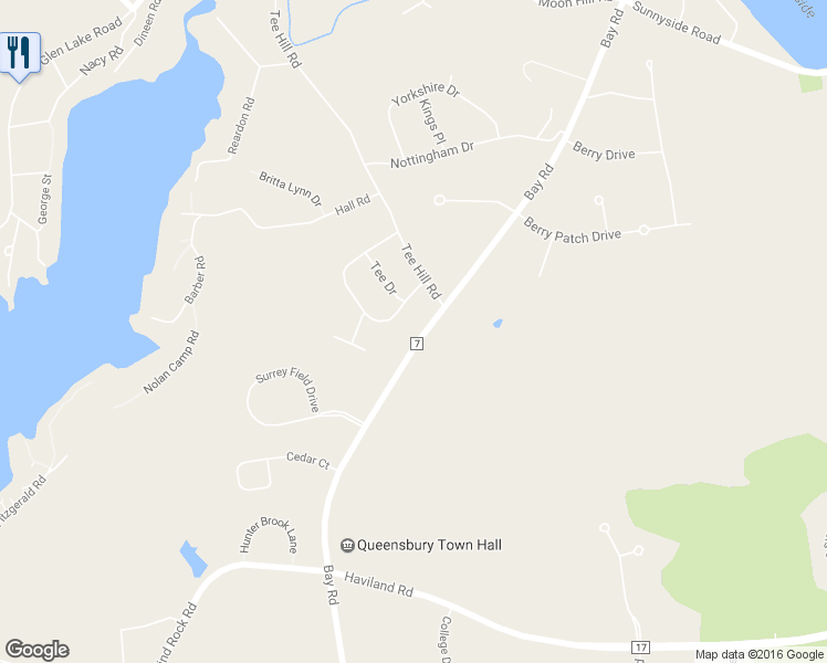 map of restaurants, bars, coffee shops, grocery stores, and more near 845 Bay Road in Queensbury