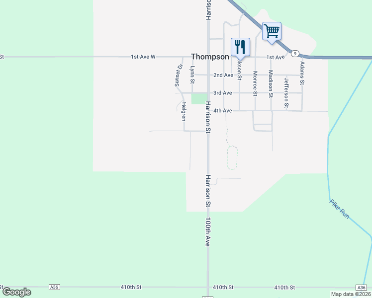 map of restaurants, bars, coffee shops, grocery stores, and more near 536 Lynn Street in Thompson