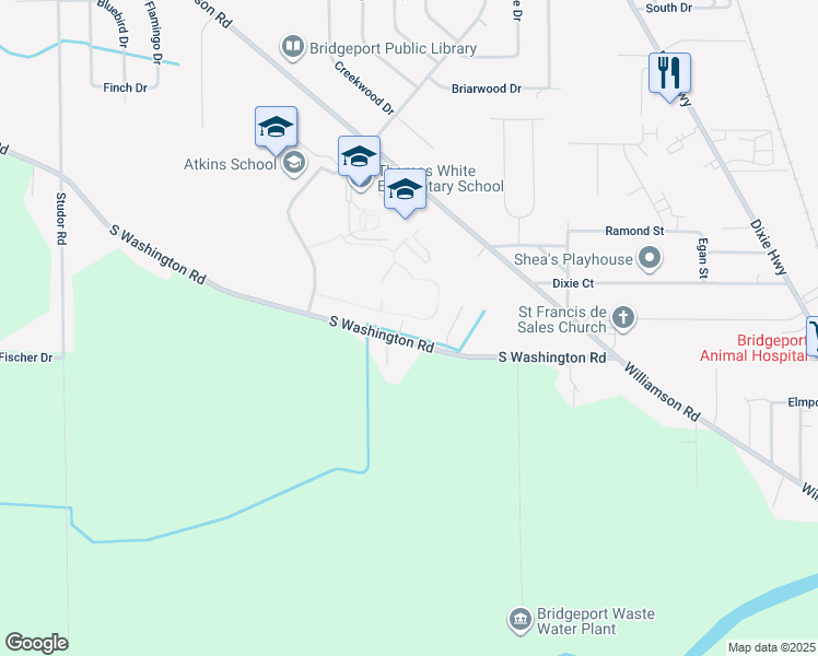 map of restaurants, bars, coffee shops, grocery stores, and more near 5031 South Washington Road in Saginaw
