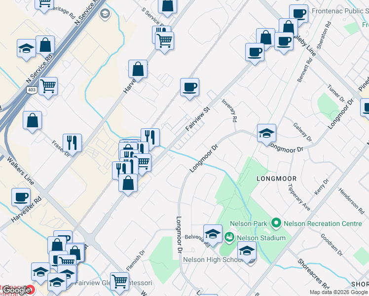 map of restaurants, bars, coffee shops, grocery stores, and more near 4262 Ingram Common in Burlington