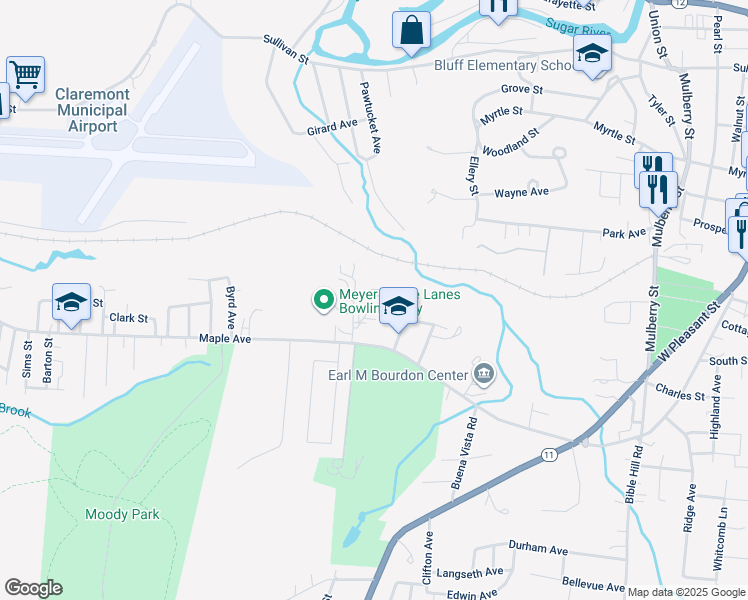map of restaurants, bars, coffee shops, grocery stores, and more near 7 Manor Drive in Claremont
