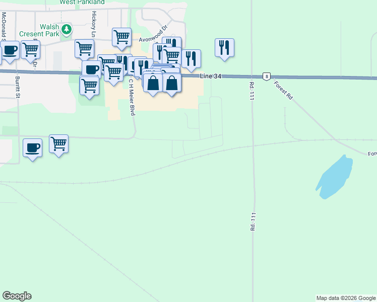 map of restaurants, bars, coffee shops, grocery stores, and more near 61 Manuel Street in Stratford