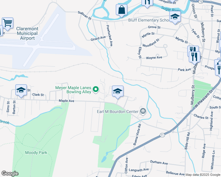 map of restaurants, bars, coffee shops, grocery stores, and more near 7 Manor Drive in Claremont