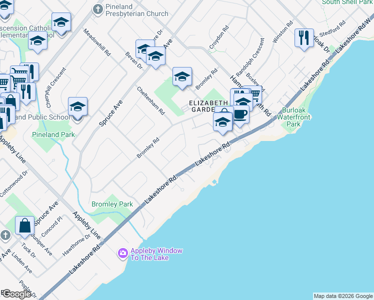 map of restaurants, bars, coffee shops, grocery stores, and more near 5234 Verhoeven Road in Burlington