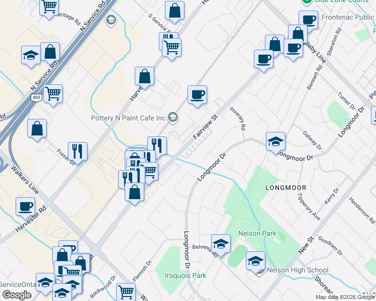 map of restaurants, bars, coffee shops, grocery stores, and more near in Burlington