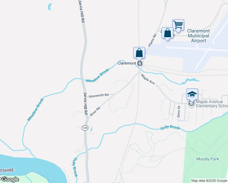 map of restaurants, bars, coffee shops, grocery stores, and more near 1 Ainsworth Road in Claremont