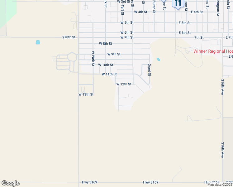 map of restaurants, bars, coffee shops, grocery stores, and more near 1201-1337 Sunset Avenue in Winner