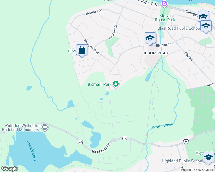 map of restaurants, bars, coffee shops, grocery stores, and more near 356 Bismark Drive in Cambridge