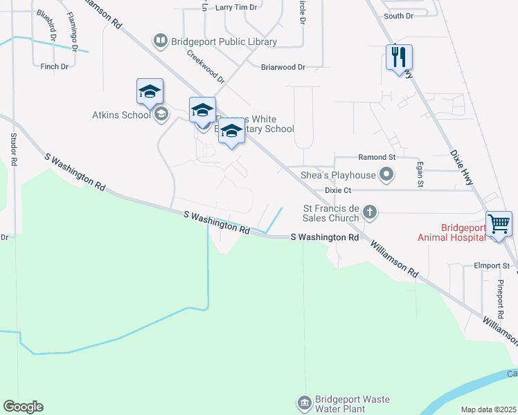 map of restaurants, bars, coffee shops, grocery stores, and more near 4 Westbridge Court in Saginaw