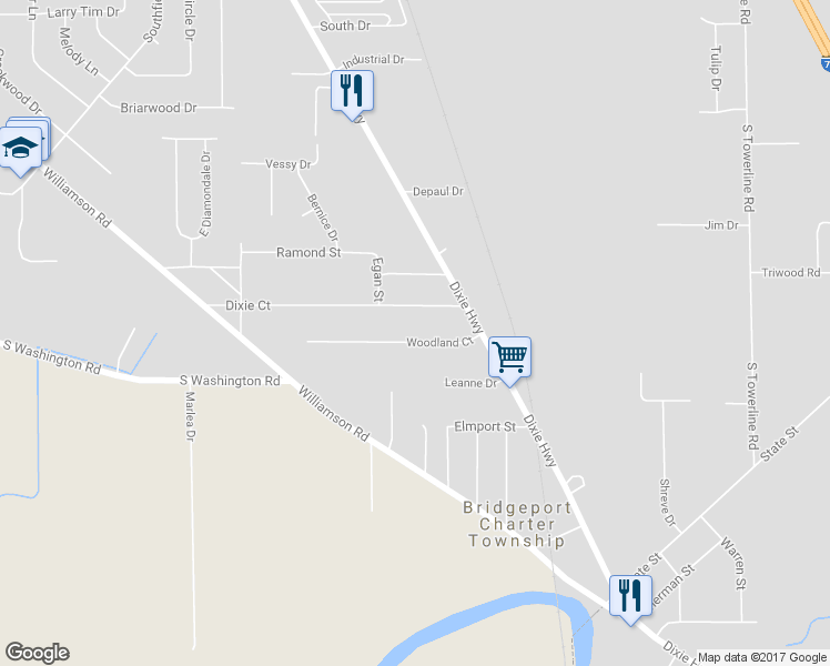 map of restaurants, bars, coffee shops, grocery stores, and more near 3395 Woodland Court in Saginaw