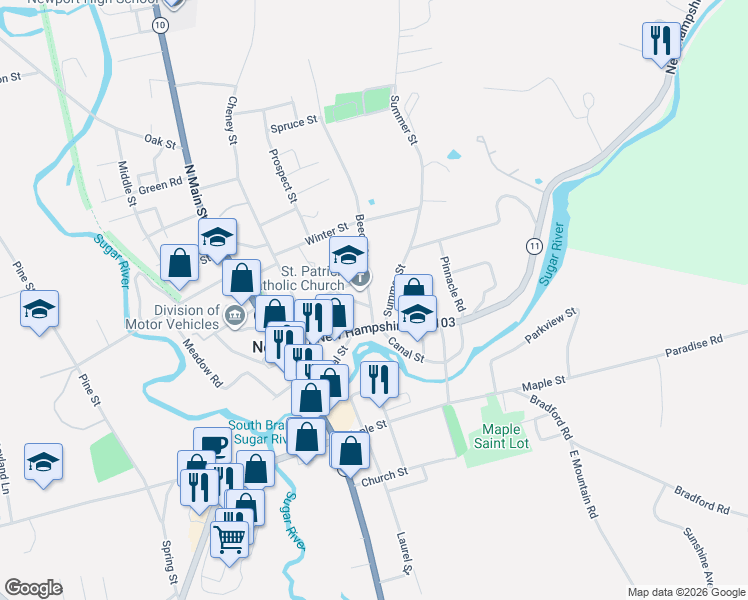 map of restaurants, bars, coffee shops, grocery stores, and more near 21 Beech Street in Newport