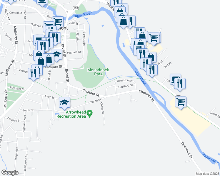 map of restaurants, bars, coffee shops, grocery stores, and more near 15 Osgood Avenue in Claremont