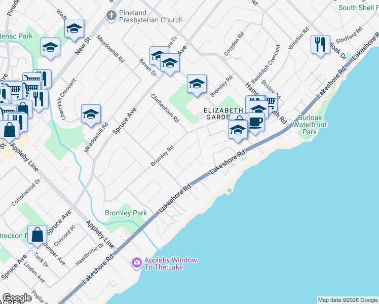 map of restaurants, bars, coffee shops, grocery stores, and more near 5238 Broughton Crescent in Burlington