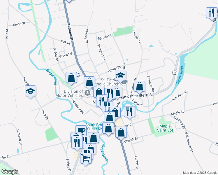 map of restaurants, bars, coffee shops, grocery stores, and more near 6 School Street in Newport
