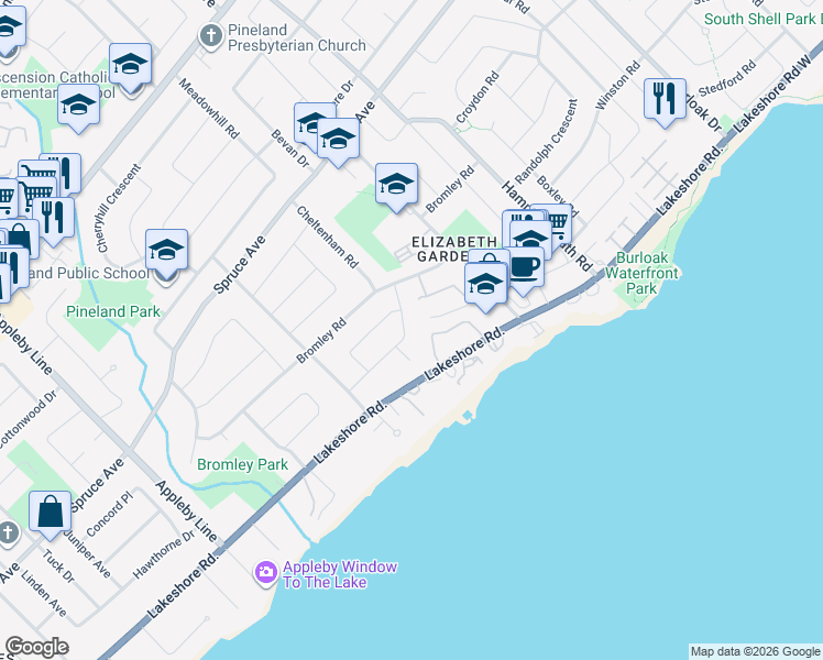 map of restaurants, bars, coffee shops, grocery stores, and more near 5234 Verhoeven Road in Burlington