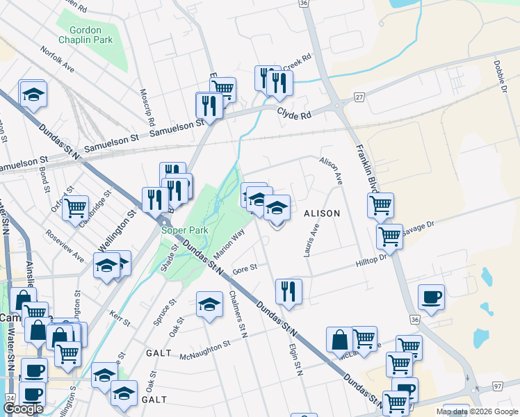 map of restaurants, bars, coffee shops, grocery stores, and more near in Cambridge