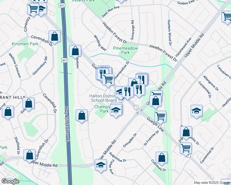 map of restaurants, bars, coffee shops, grocery stores, and more near 2231 Mountain Grove Avenue in Burlington