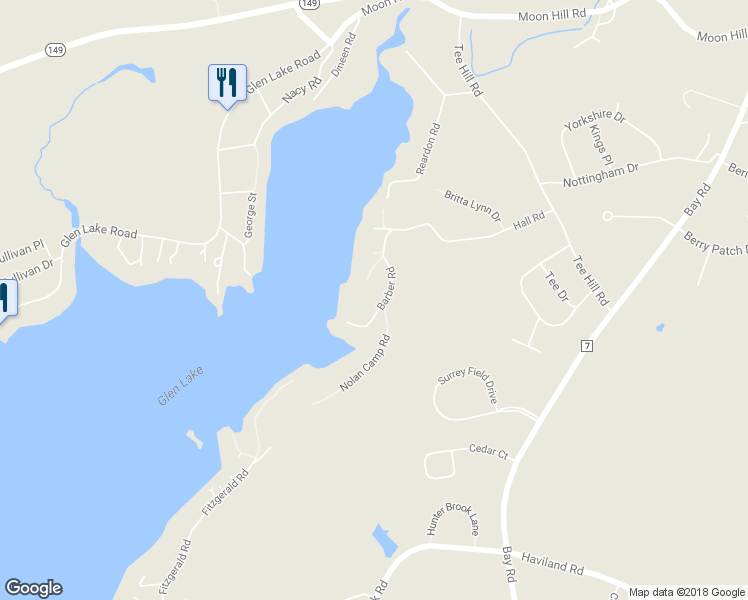 map of restaurants, bars, coffee shops, grocery stores, and more near 32 Barber Road in Queensbury