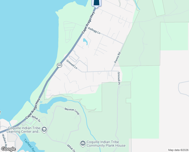 map of restaurants, bars, coffee shops, grocery stores, and more near 64222 Braley Road in Coos Bay
