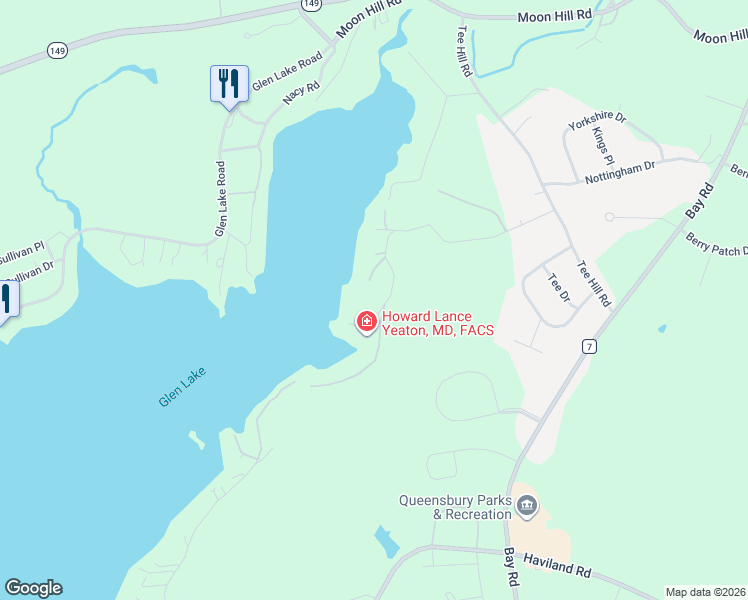 map of restaurants, bars, coffee shops, grocery stores, and more near 32 Barber Road in Queensbury