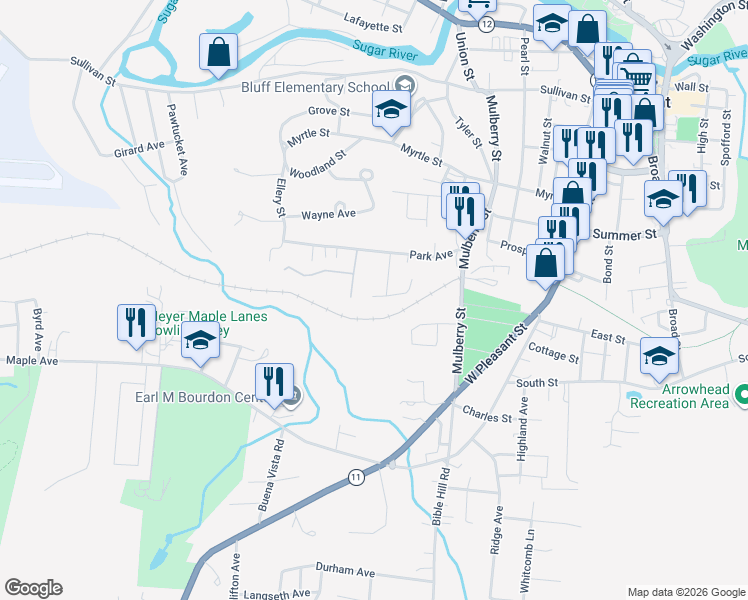 map of restaurants, bars, coffee shops, grocery stores, and more near 14 Palmer Street in Claremont