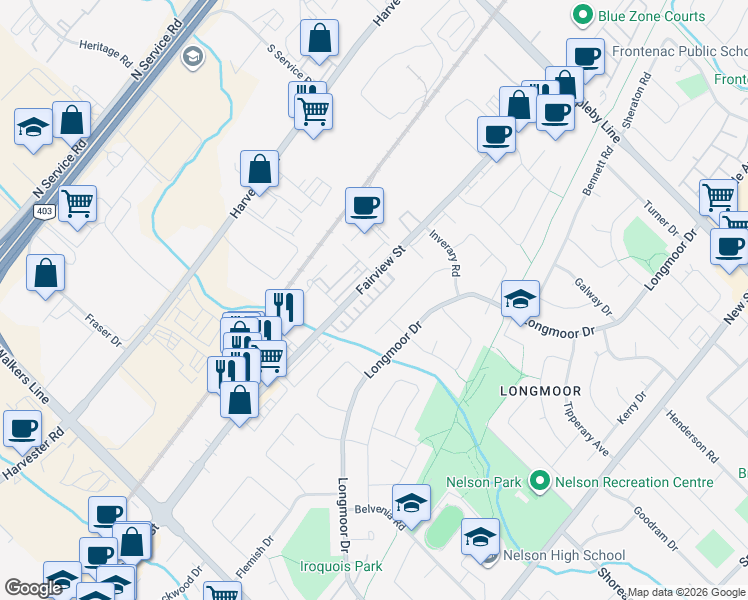 map of restaurants, bars, coffee shops, grocery stores, and more near Hooks Common in Burlington