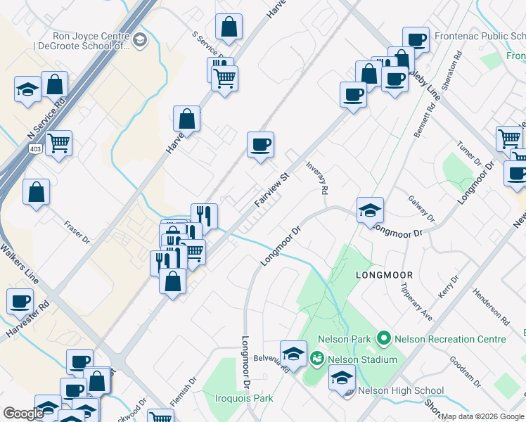 map of restaurants, bars, coffee shops, grocery stores, and more near 4310 Ingram Common in Burlington
