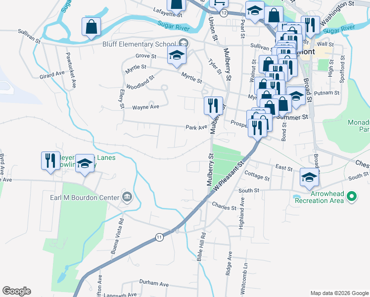 map of restaurants, bars, coffee shops, grocery stores, and more near 26 Goyette Avenue in Claremont