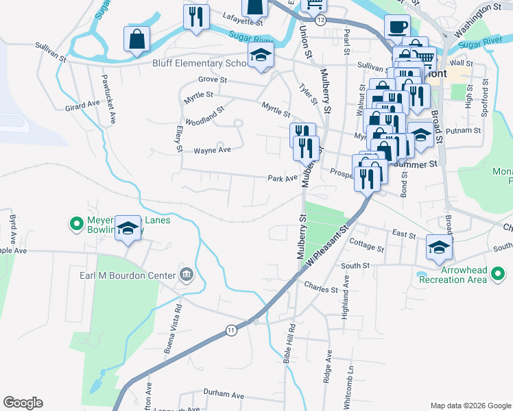 map of restaurants, bars, coffee shops, grocery stores, and more near 26 Goyette Avenue in Claremont