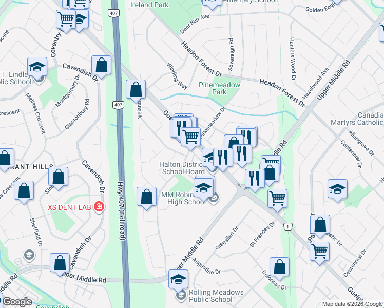 map of restaurants, bars, coffee shops, grocery stores, and more near 2116 Ireland Drive in Burlington